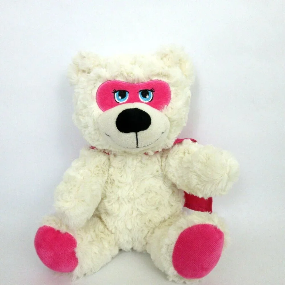 Rare Progressive Plush Farrar White Bear w/Pink Cape & Mask 10